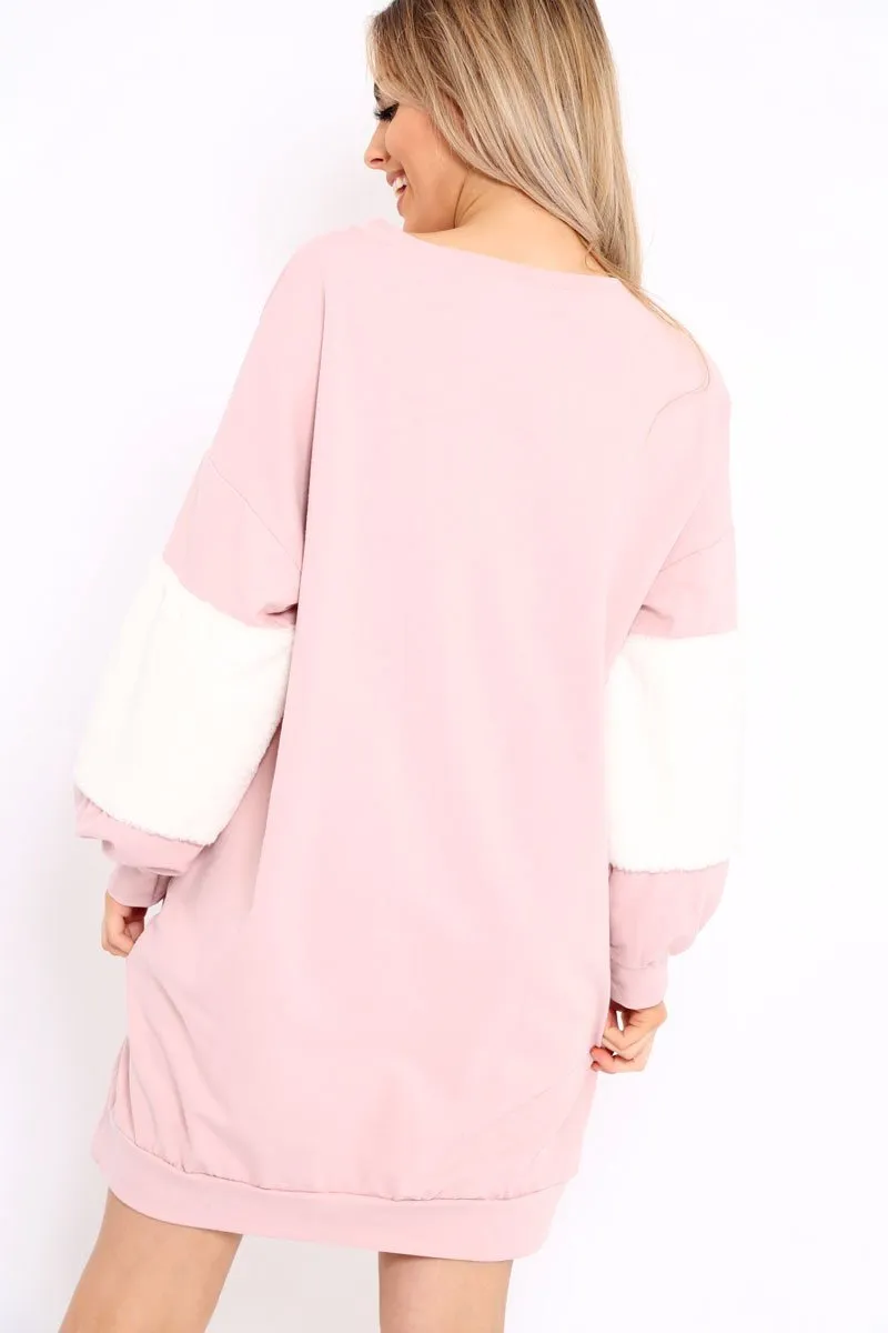 Rose Jumper Dress with Fur Sleeves - Paris