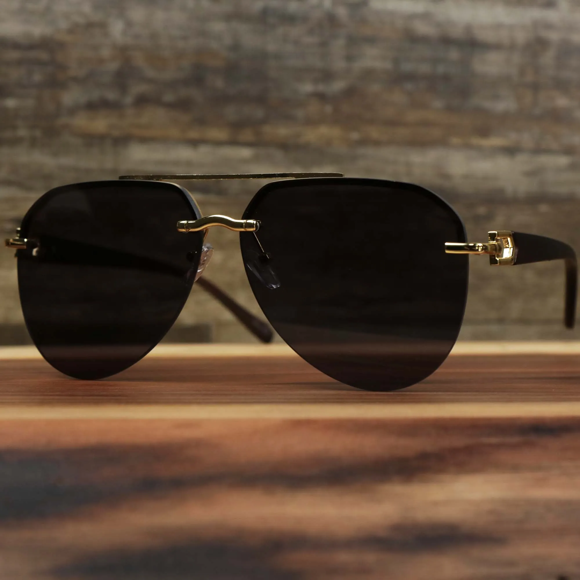 Round Aviator Frames Black Lens Sunglasses with Gold Frame