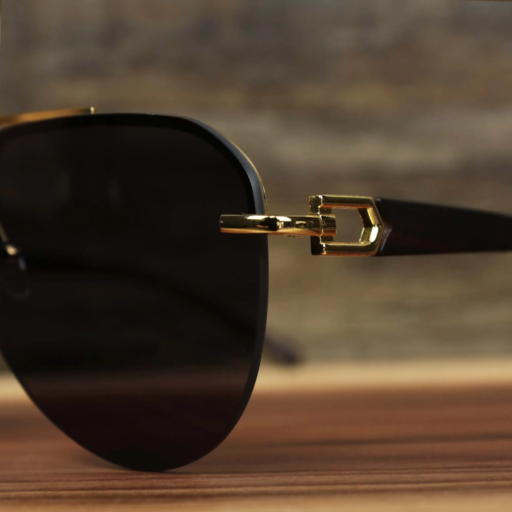 Round Aviator Frames Black Lens Sunglasses with Gold Frame