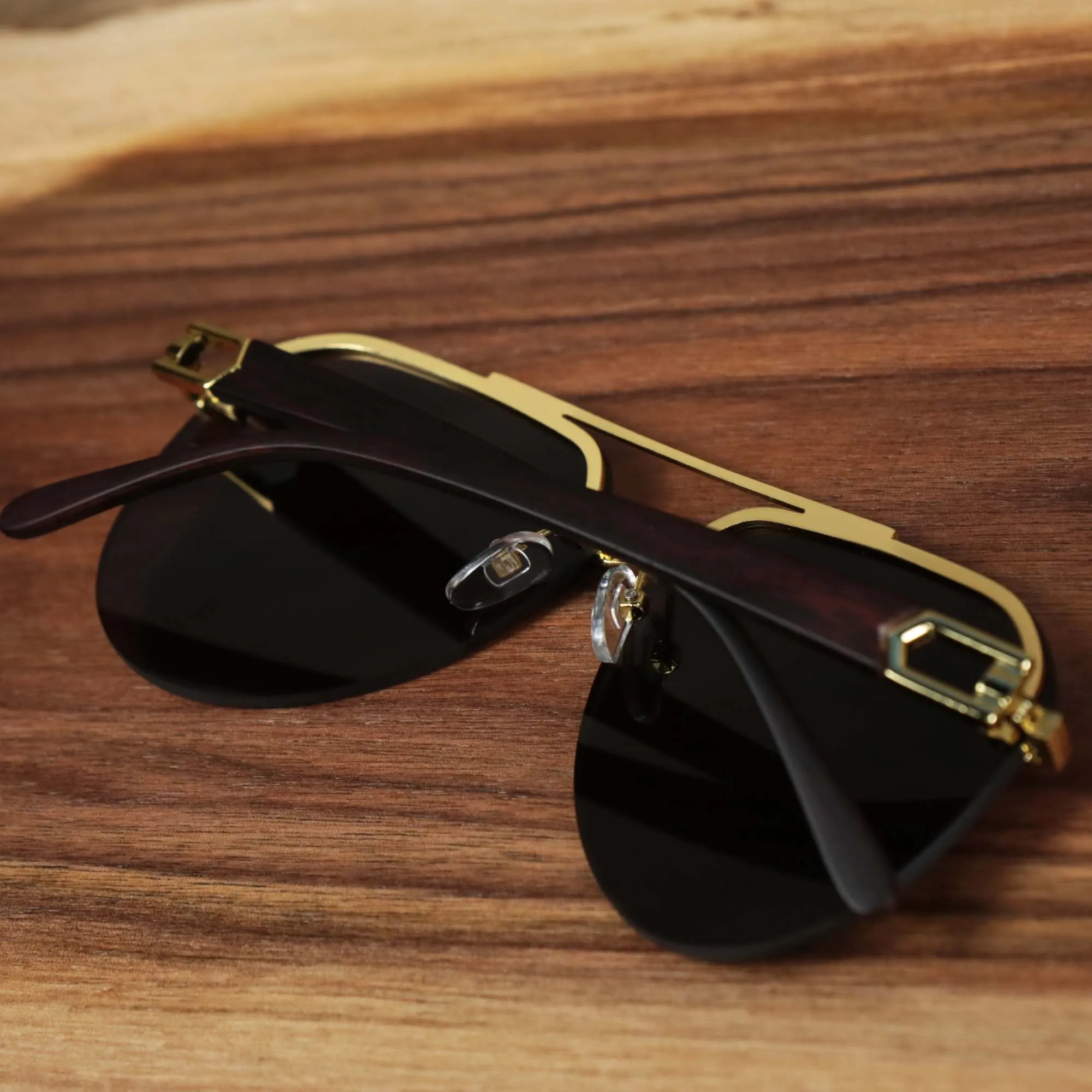 Round Aviator Frames Black Lens Sunglasses with Gold Frame