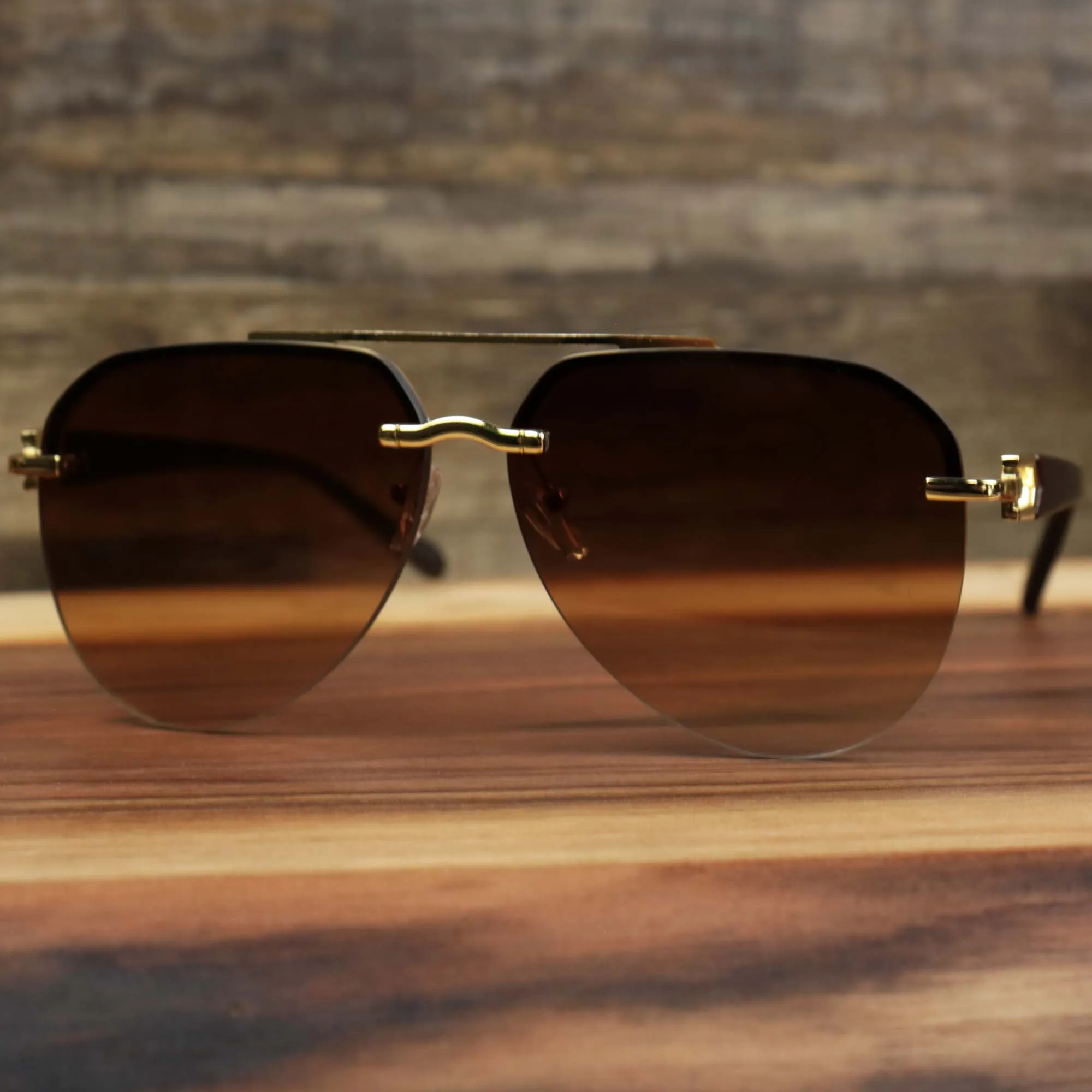 Round Aviator Frames Brown Gradient Lens Sunglasses with Gold Frame