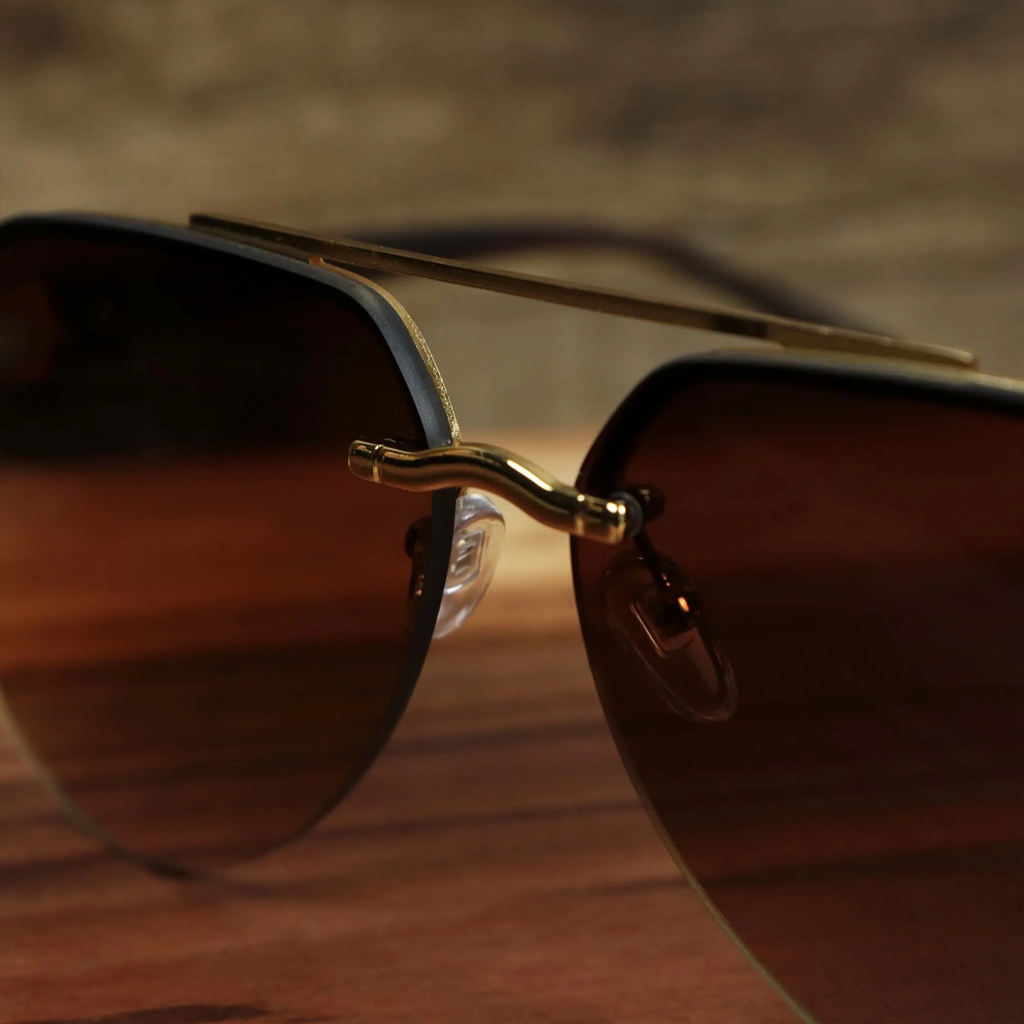 Round Aviator Frames Brown Gradient Lens Sunglasses with Gold Frame