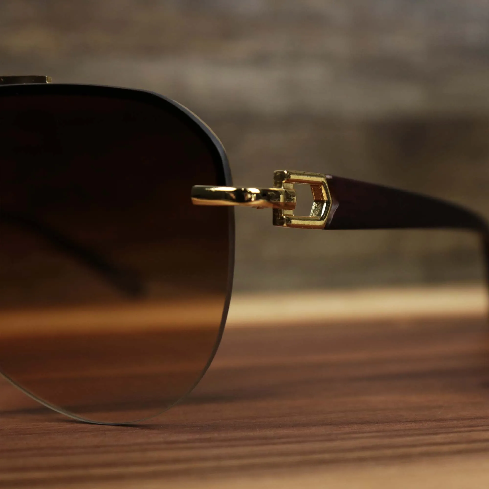 Round Aviator Frames Brown Gradient Lens Sunglasses with Gold Frame