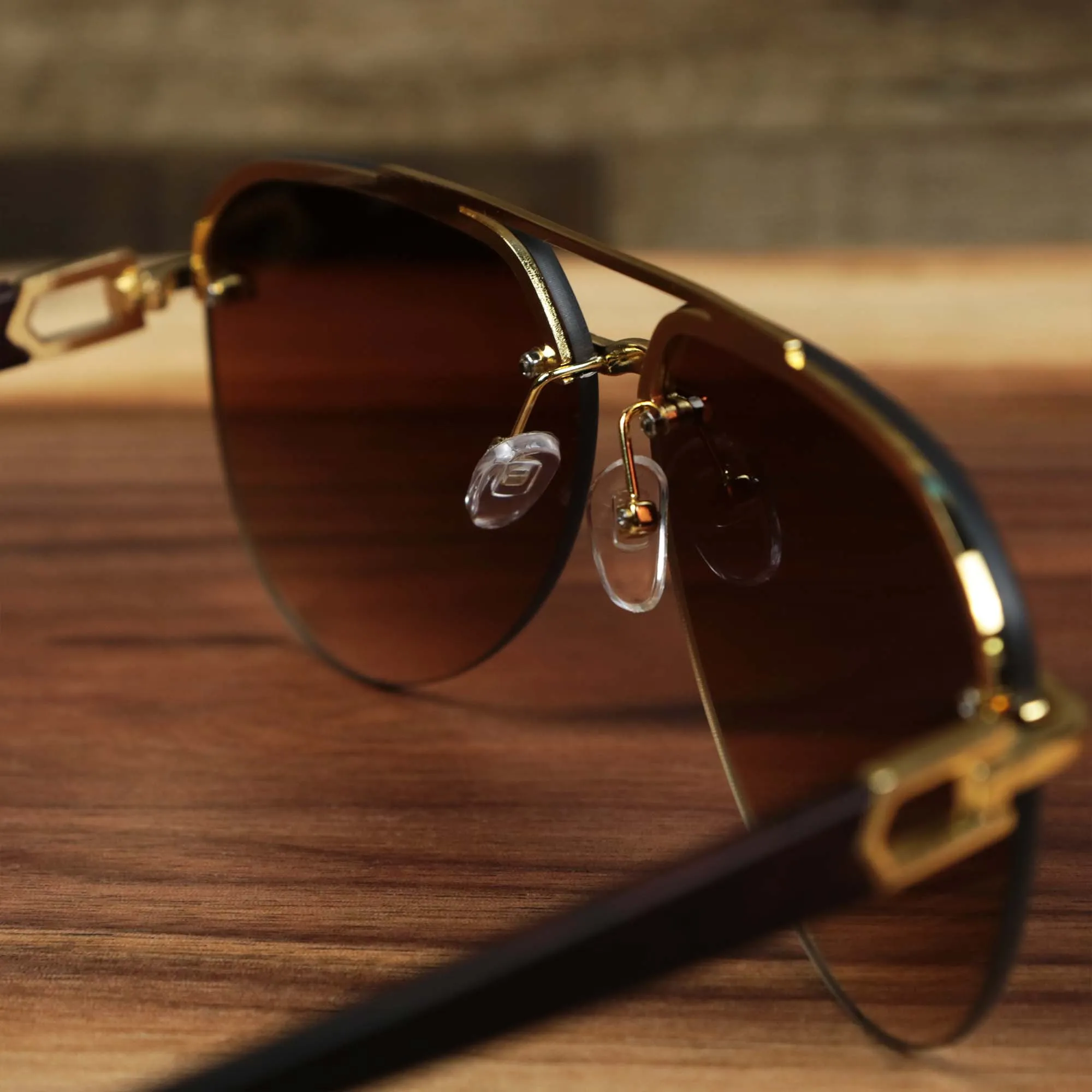 Round Aviator Frames Brown Gradient Lens Sunglasses with Gold Frame