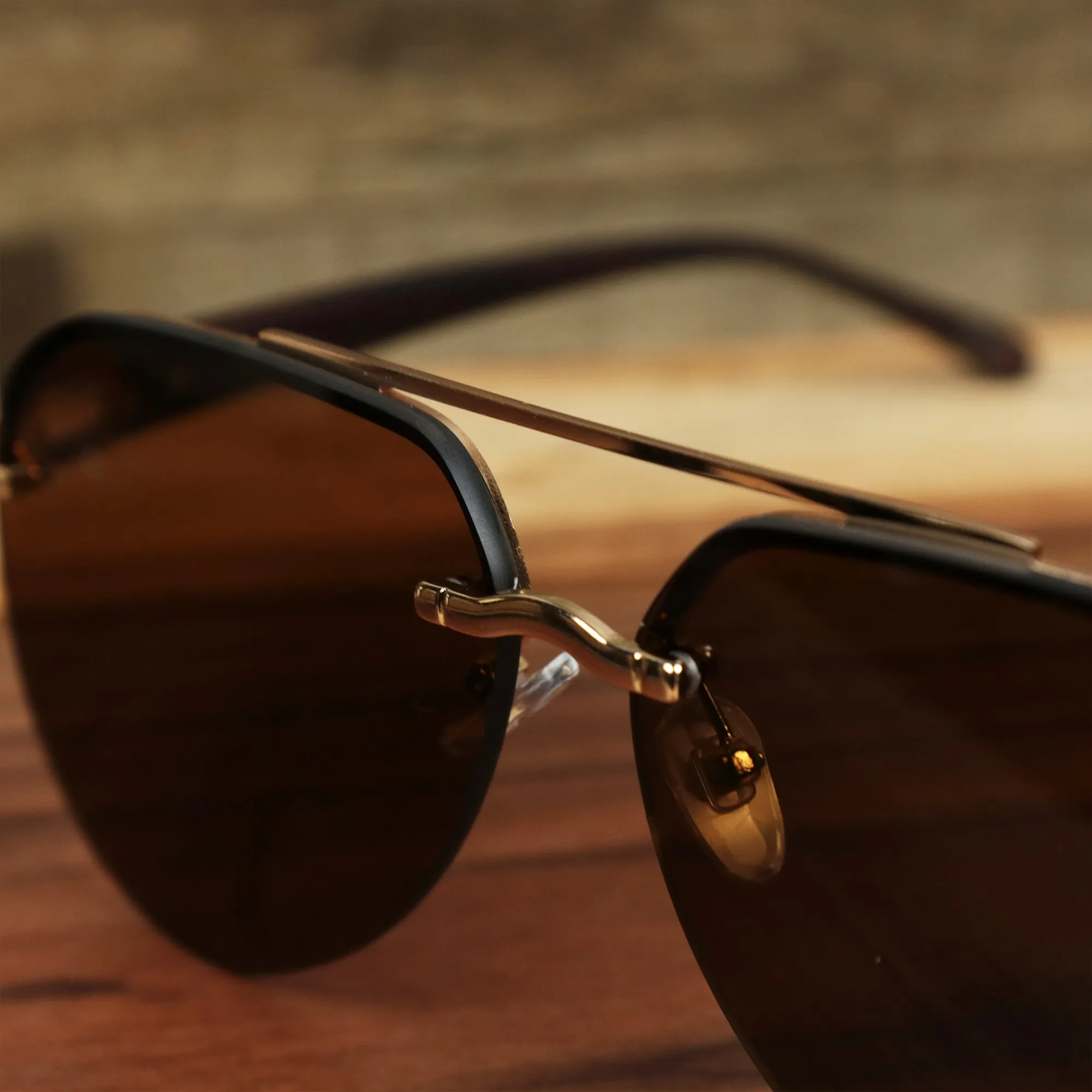 Round Aviator Frames Brown Lens Sunglasses with Gold Frame