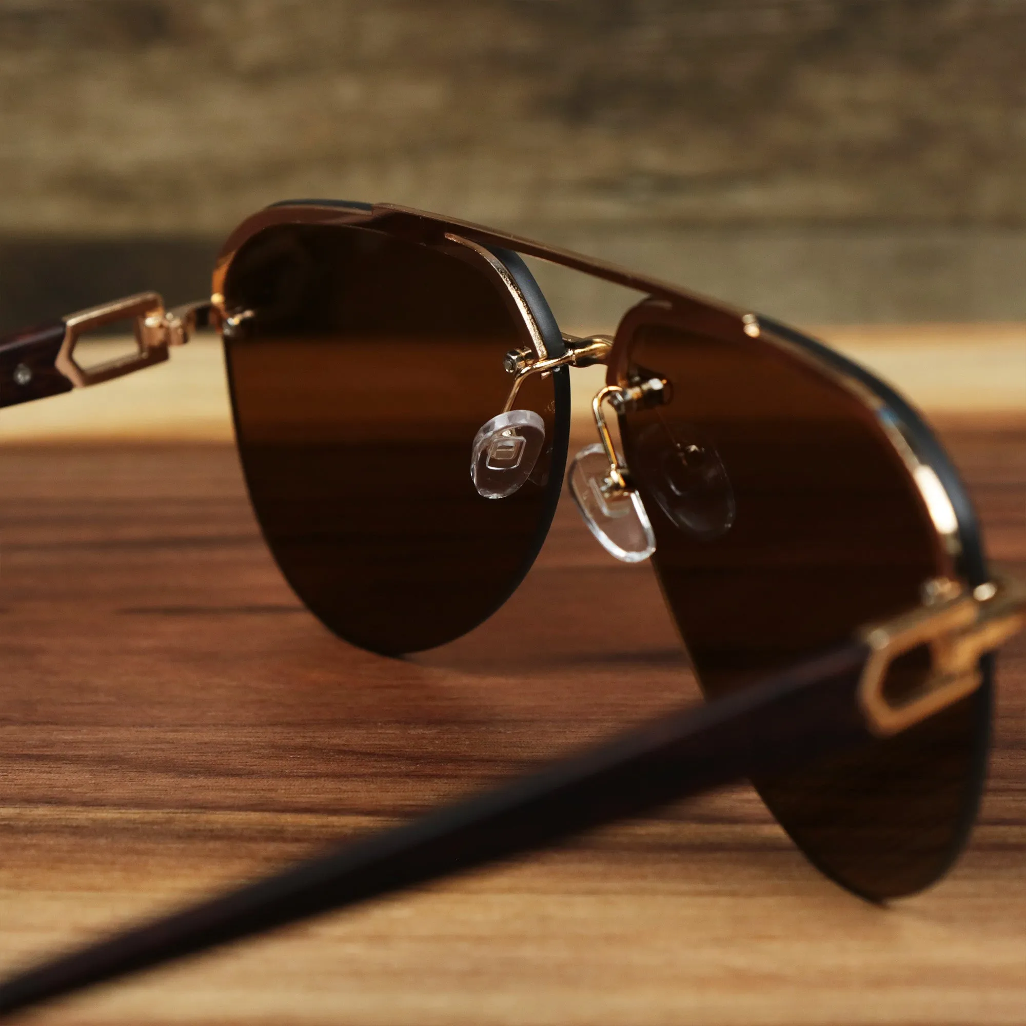 Round Aviator Frames Brown Lens Sunglasses with Gold Frame