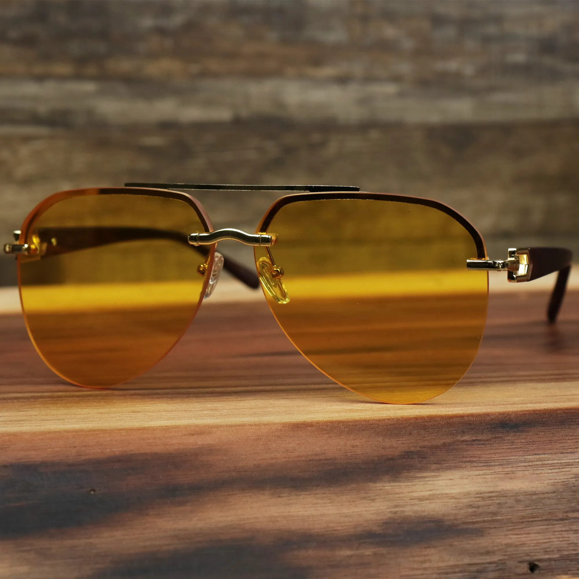 Round Aviator Frames Yellow Lens Sunglasses with Gold Frame