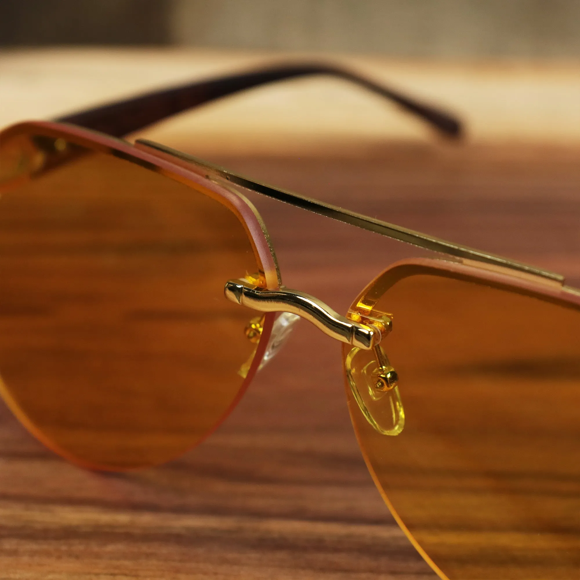 Round Aviator Frames Yellow Lens Sunglasses with Gold Frame