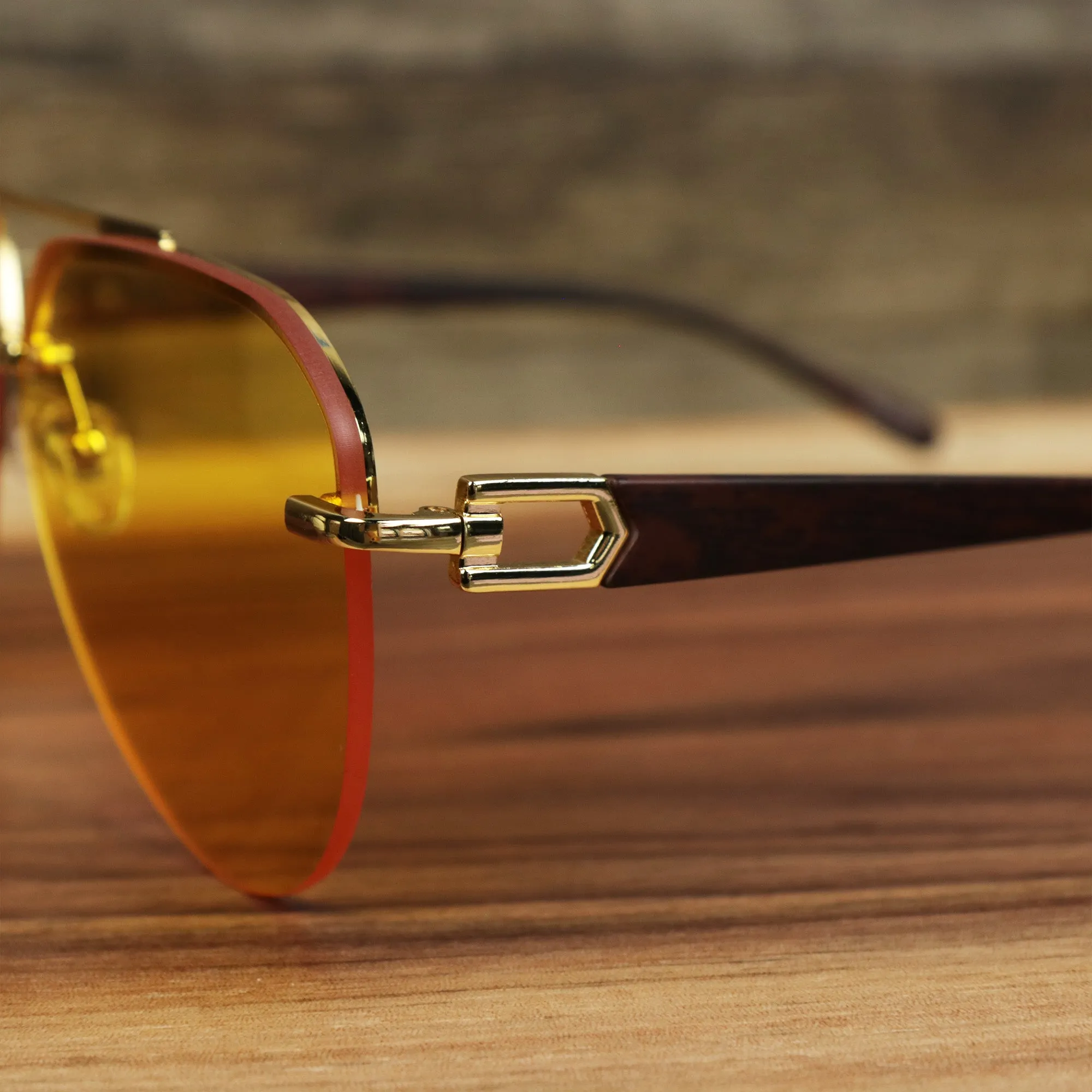 Round Aviator Frames Yellow Lens Sunglasses with Gold Frame