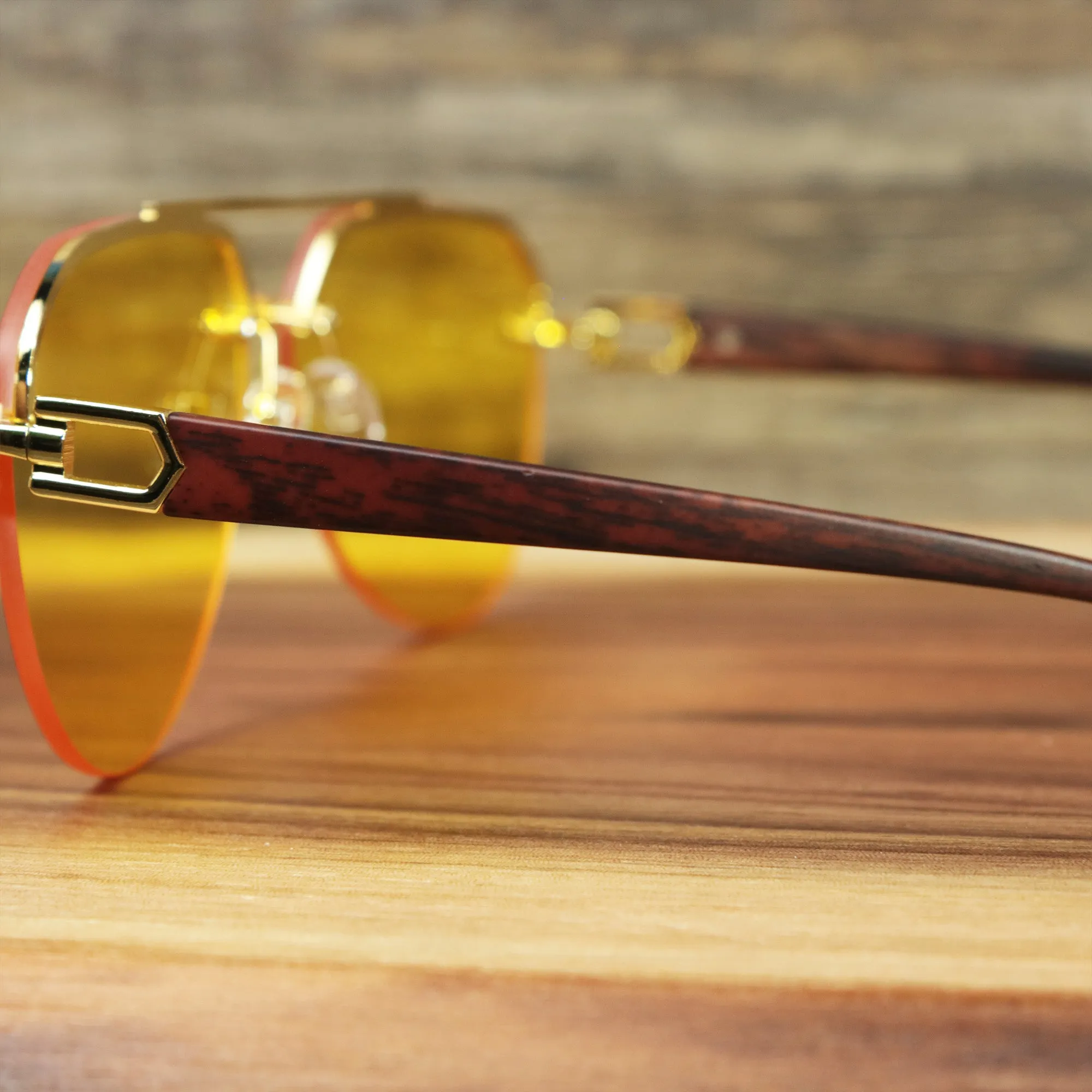 Round Aviator Frames Yellow Lens Sunglasses with Gold Frame