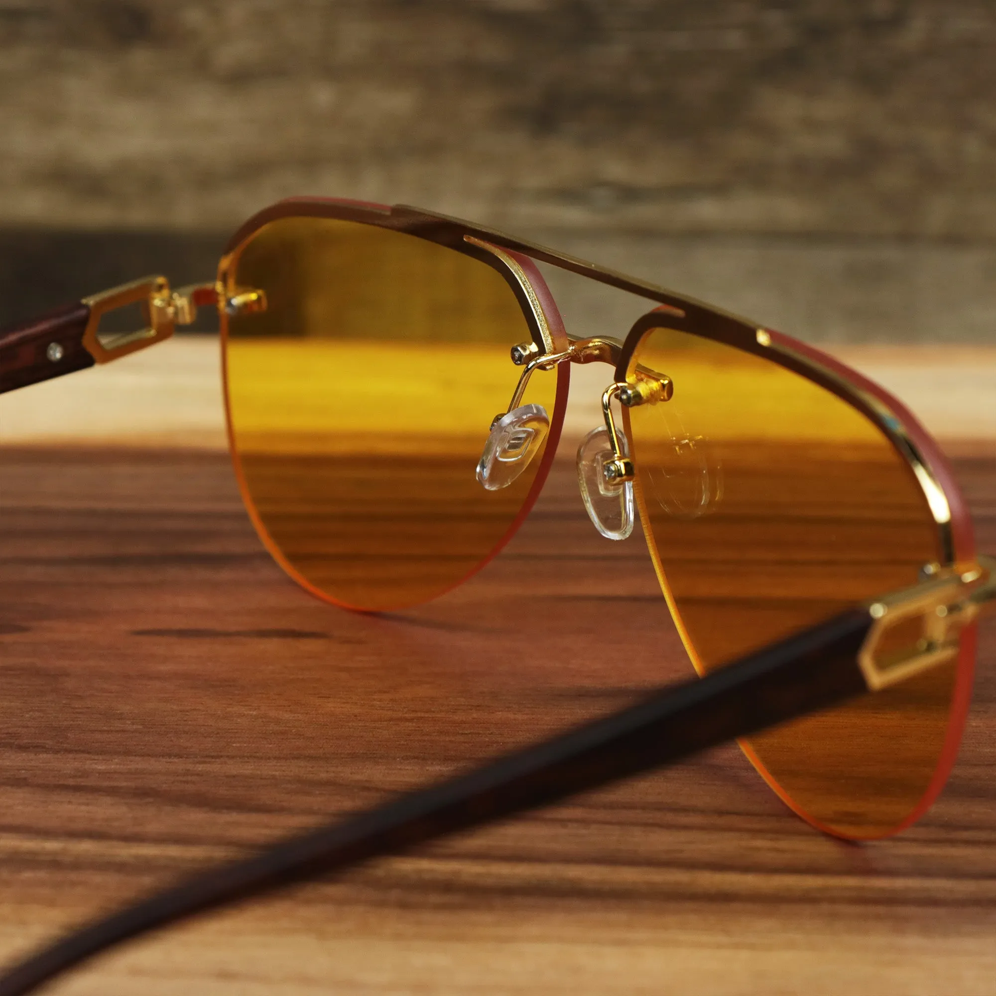 Round Aviator Frames Yellow Lens Sunglasses with Gold Frame