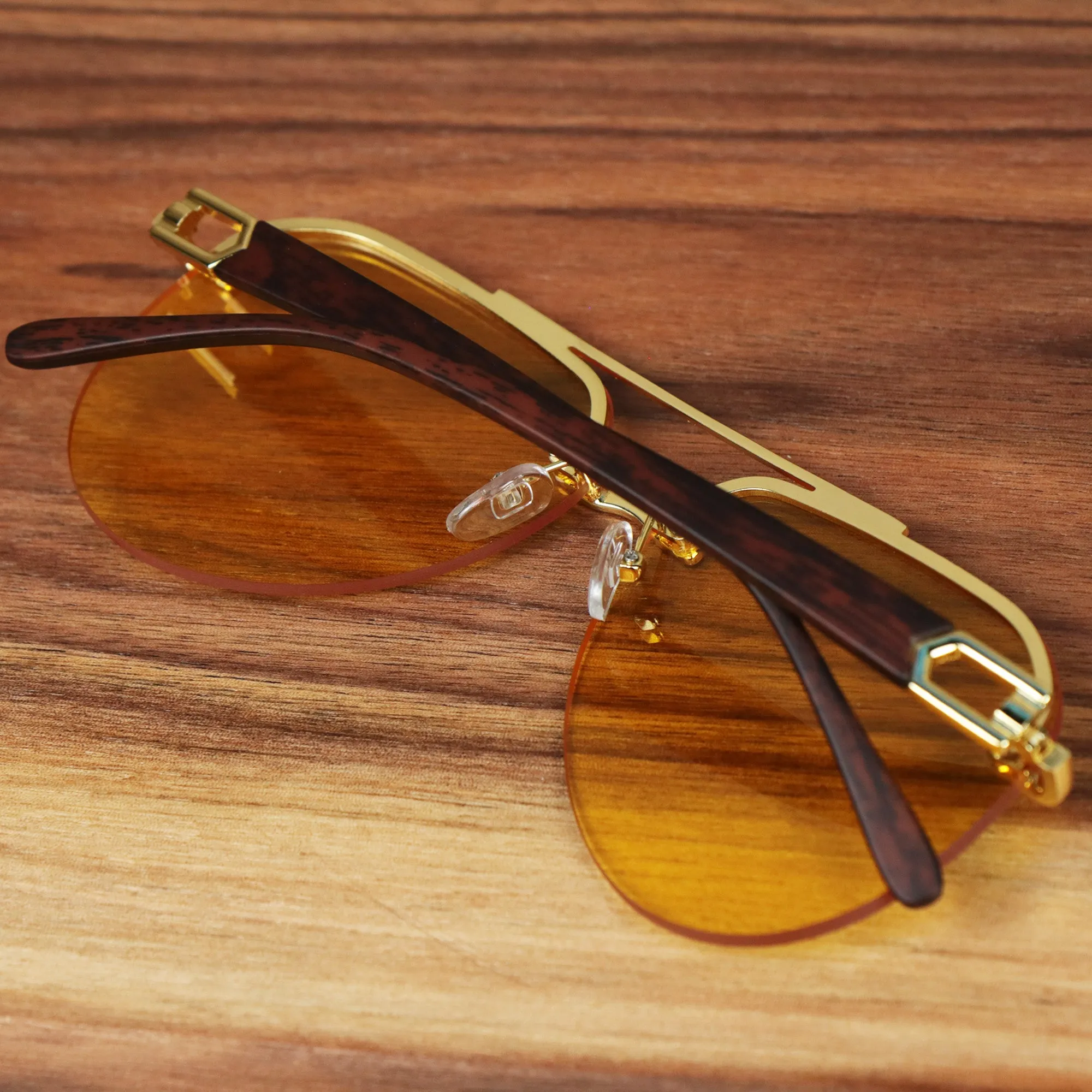 Round Aviator Frames Yellow Lens Sunglasses with Gold Frame