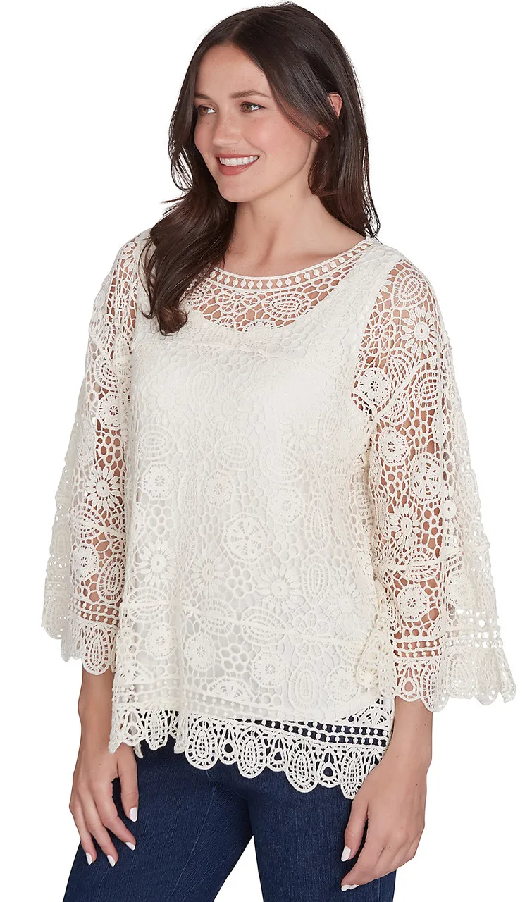 Ruby Rd TOP *MISSY* IVORY LACE W/LINING TANK