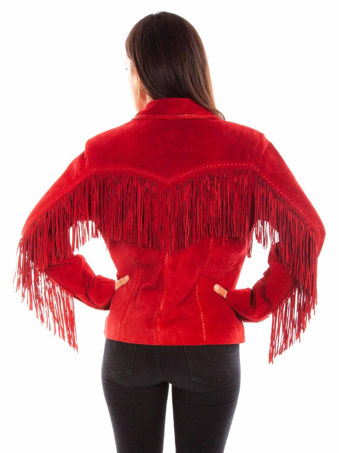 Scully Womens Cowgirl Fringe Red Leather Leather Jacket