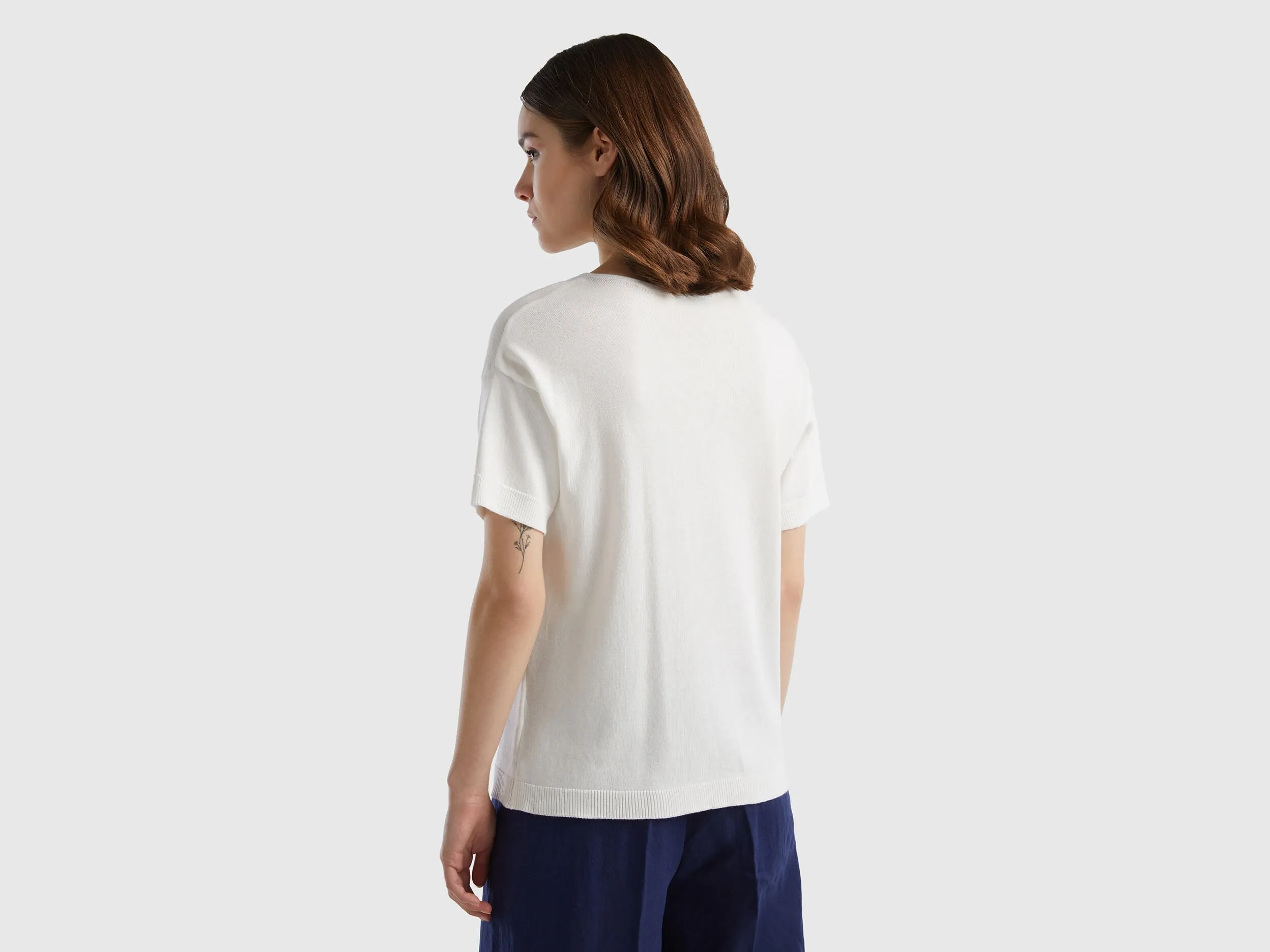 Short sleeve sweater - Creamy White | Benetton