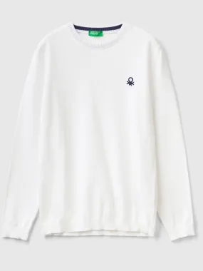 Sweater in pure cotton with logo - White | Benetton