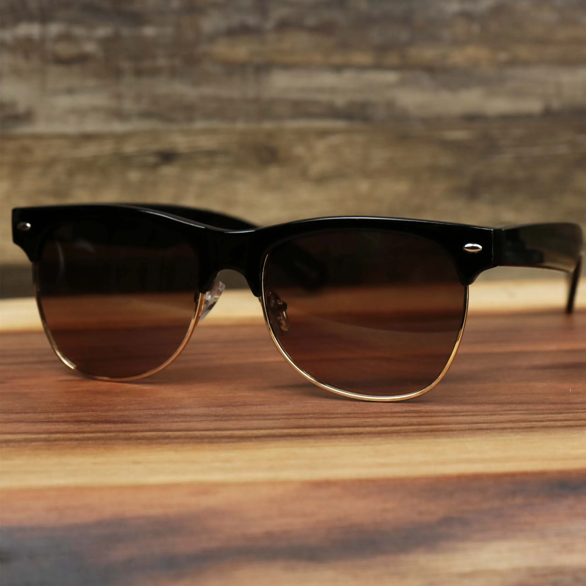 Thick Top and Metal Bottom Frame Brown Lens Sunglasses with Black Frame