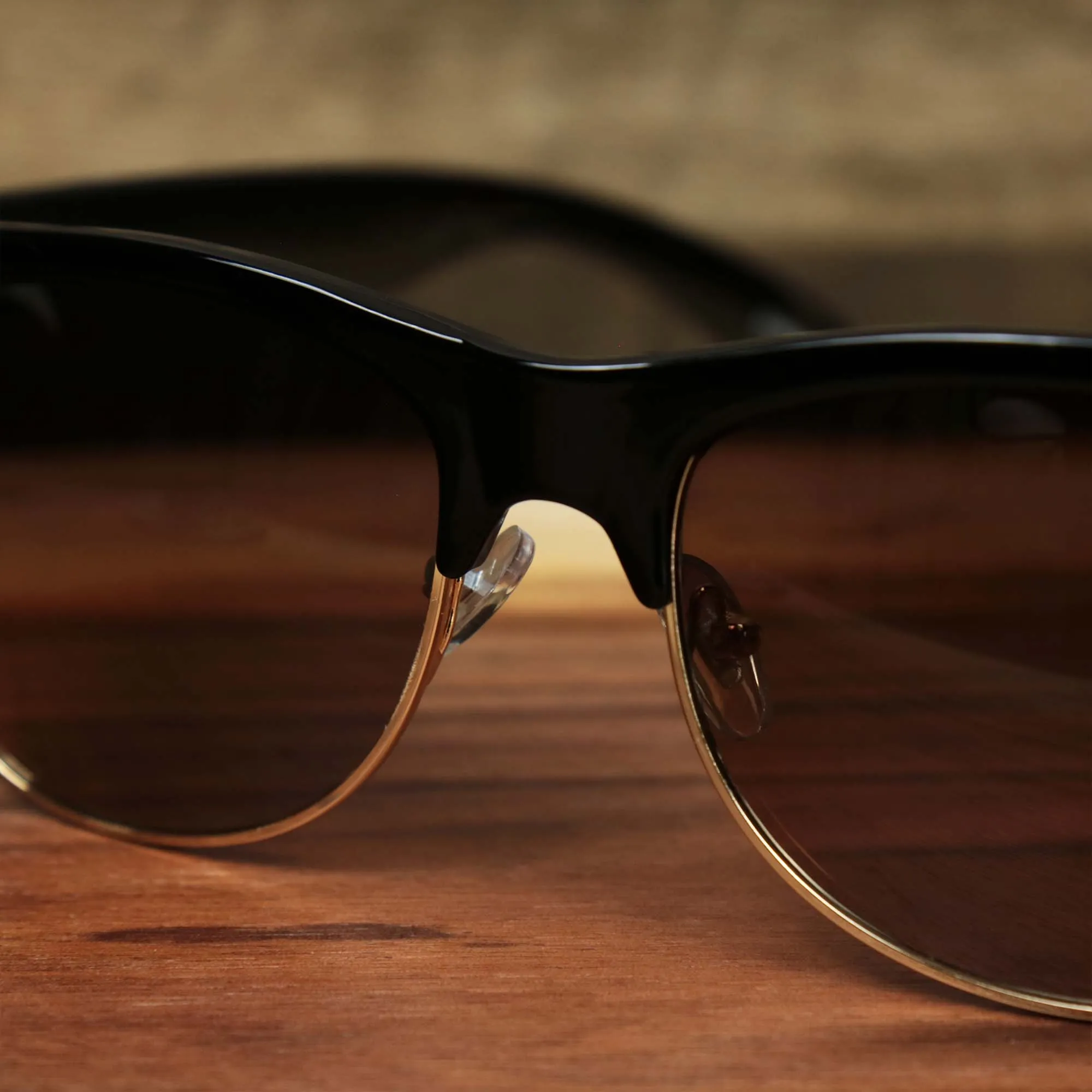 Thick Top and Metal Bottom Frame Brown Lens Sunglasses with Black Frame