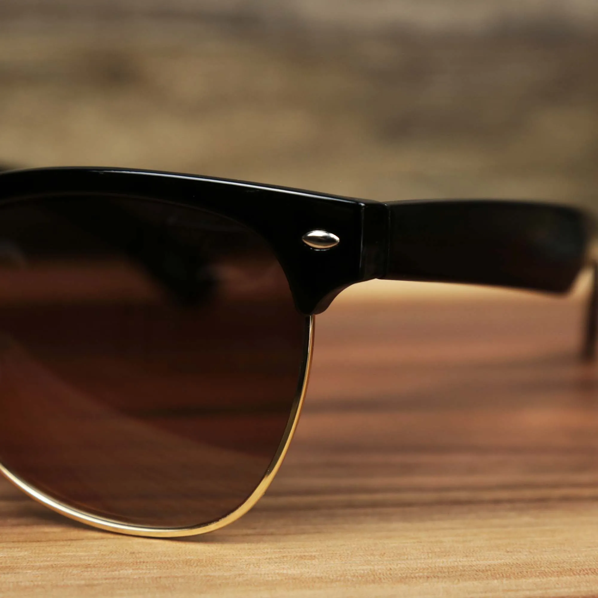 Thick Top and Metal Bottom Frame Brown Lens Sunglasses with Black Frame