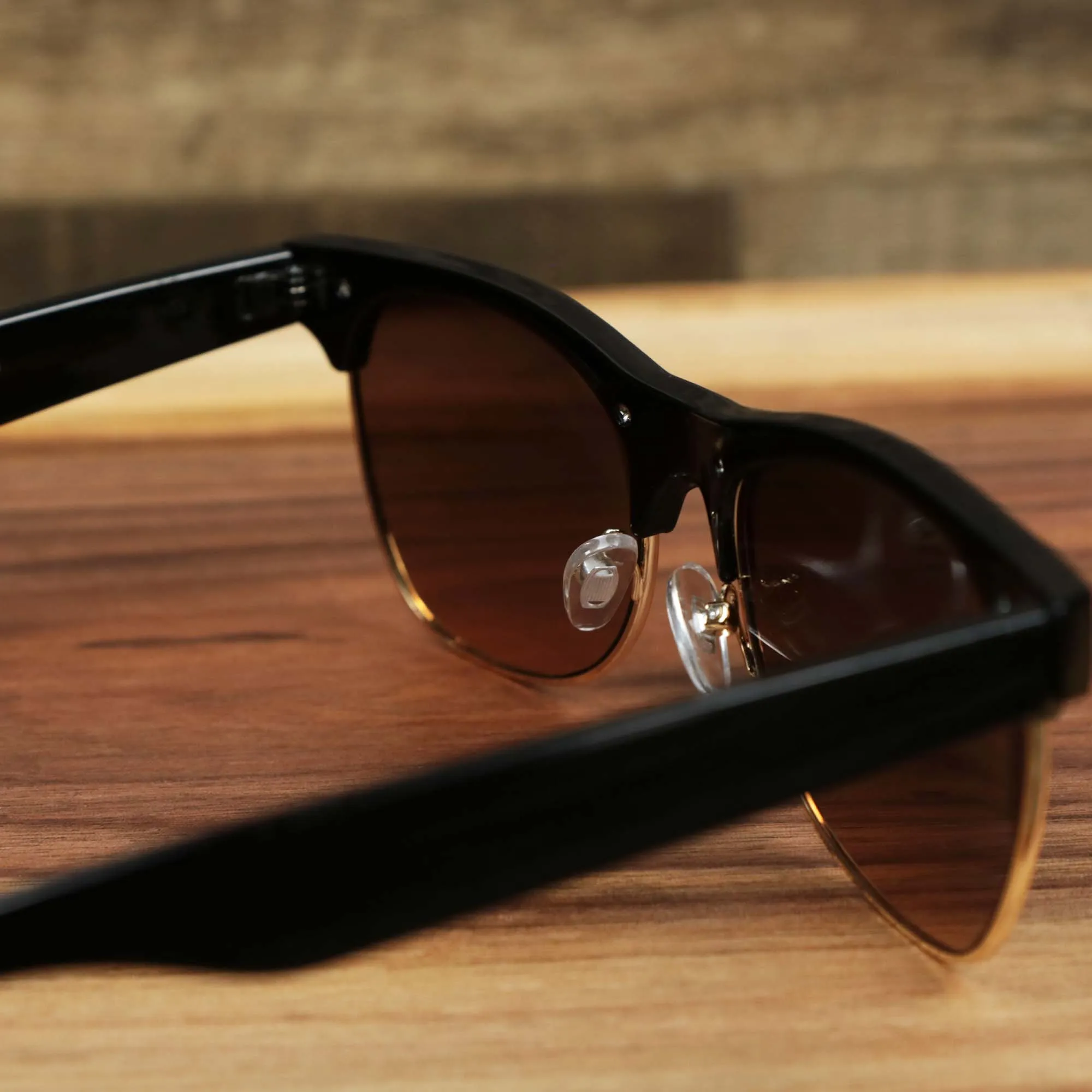 Thick Top and Metal Bottom Frame Brown Lens Sunglasses with Black Frame