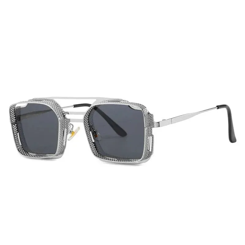 Unisex Punk Retro Square Stainless Steel Gradient Shade Sunglasses