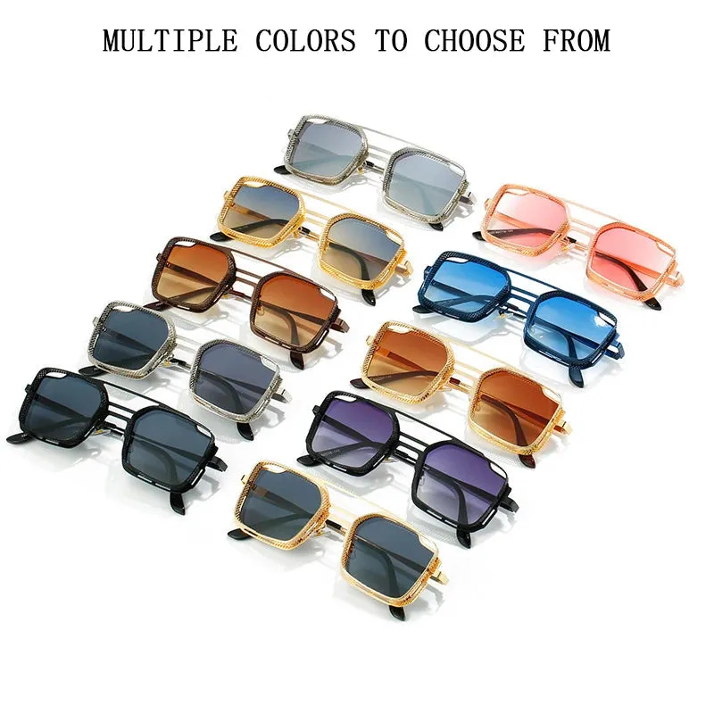 Unisex Punk Retro Square Stainless Steel Gradient Shade Sunglasses