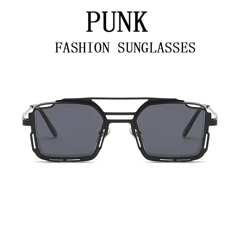 Unisex Punk Retro Square Stainless Steel Gradient Shade Sunglasses