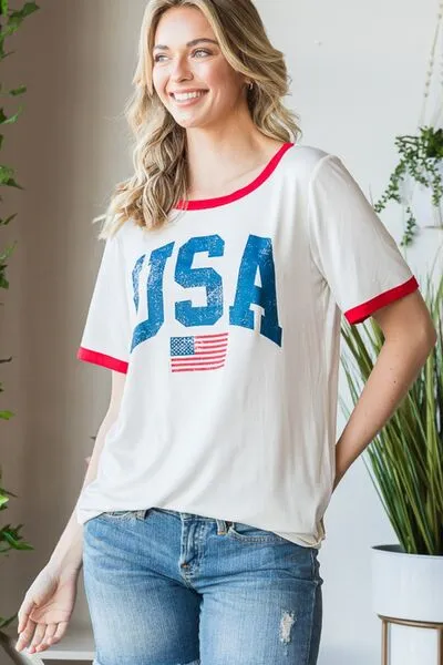 USA Contrast Trim Short Sleeve T-Shirt