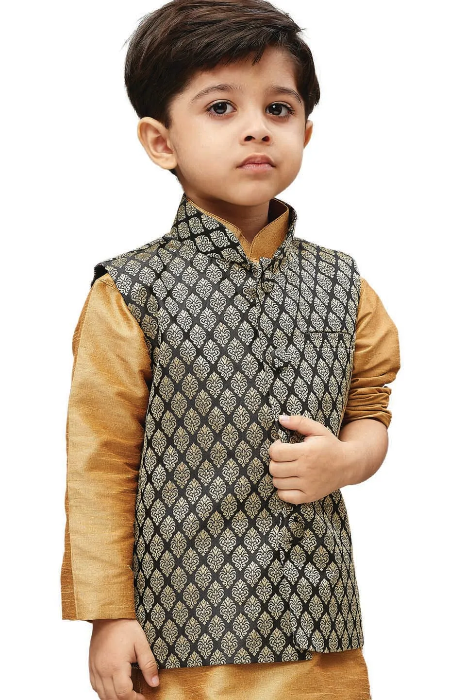 Vastramay Boys' Black Silk Blend Nehru Jackets