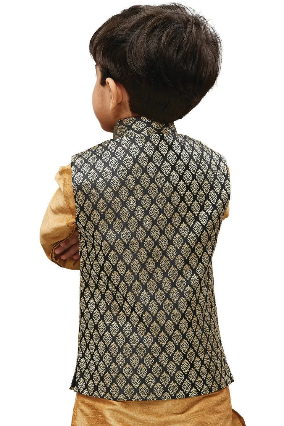 Vastramay Boys' Black Silk Blend Nehru Jackets