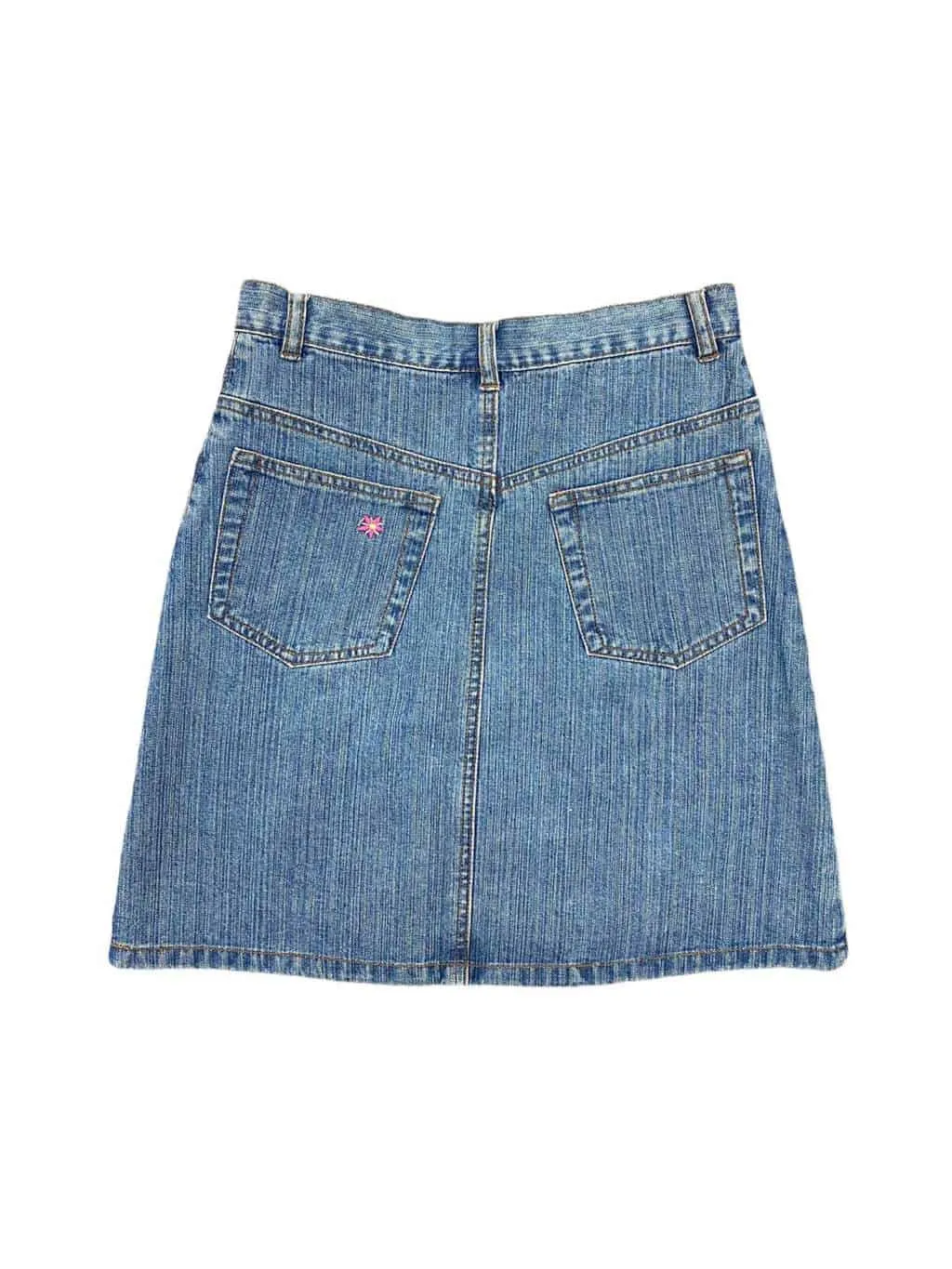 Vintage 90s Y2K denim mini skirt in blue with floral embroidery – W26