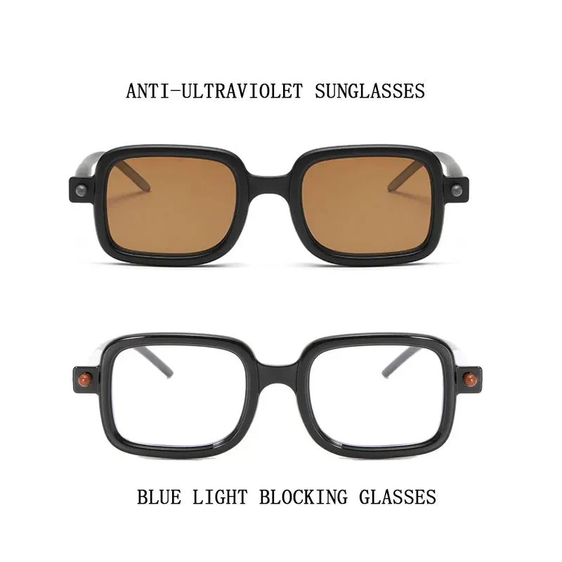 Vintage Blue Light Blocking Square Sunglasses for Men and Women