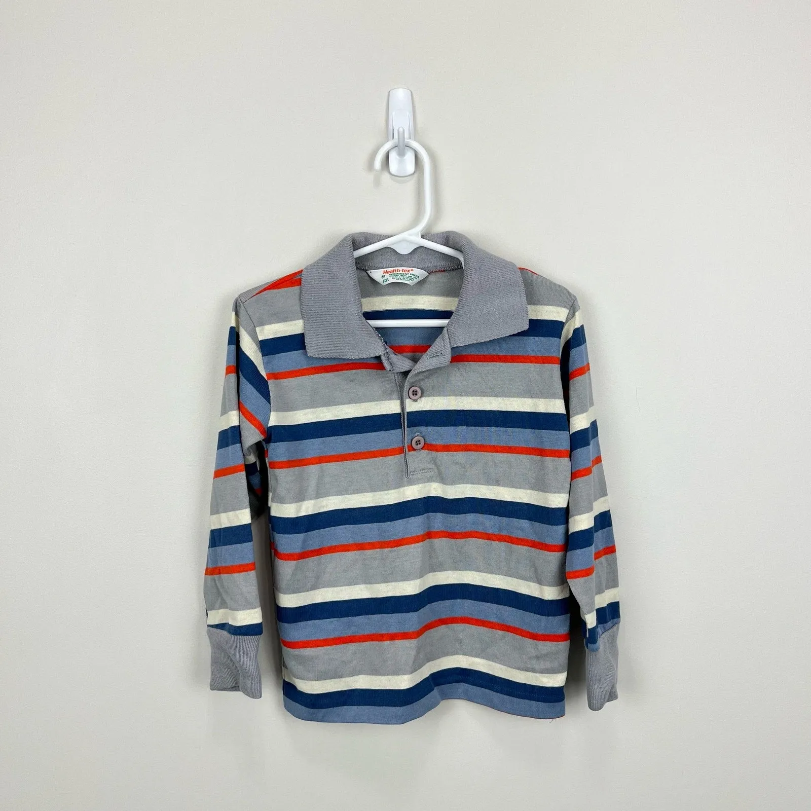 Vintage Healthtex Long Sleeve Striped Polo Shirt 6 USA