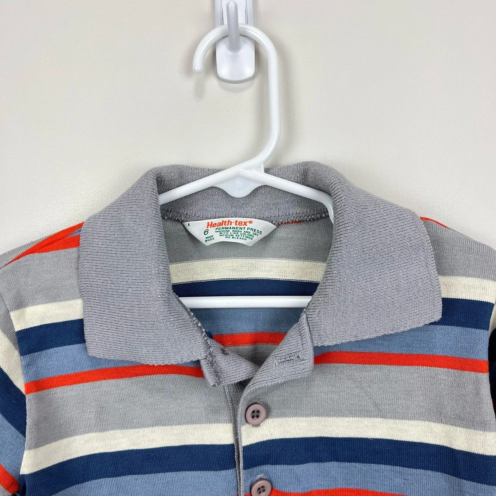 Vintage Healthtex Long Sleeve Striped Polo Shirt 6 USA