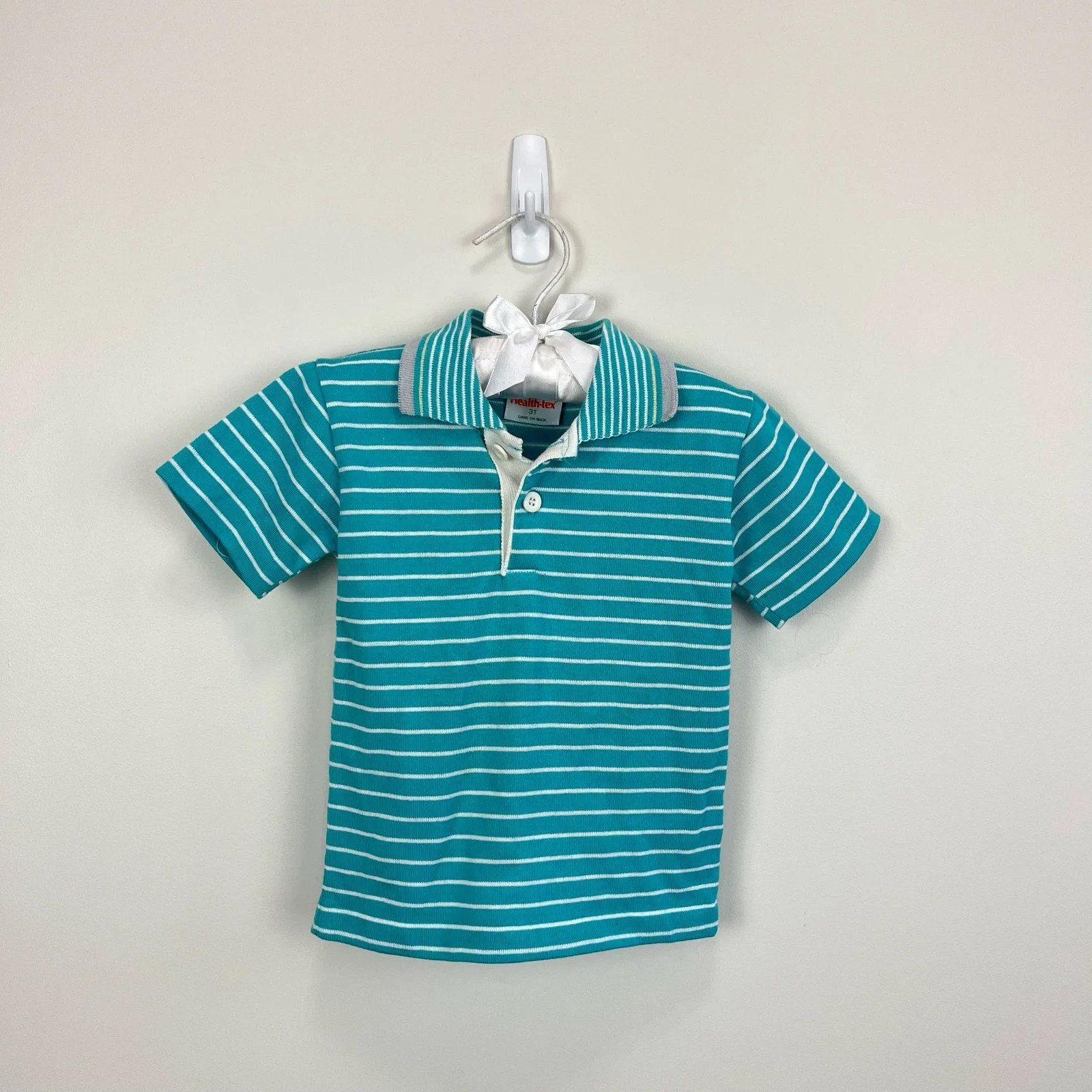 Vintage Healthtex Turquoise Stripe Polo Shirt 3T USA