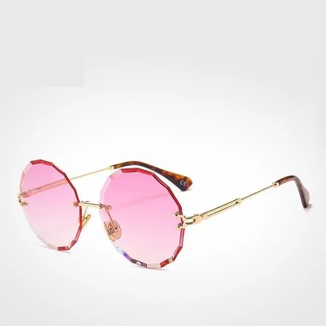 Vintage Unisex Rimless Round Alloy Frame Blue Yellow Pink Sunglasses