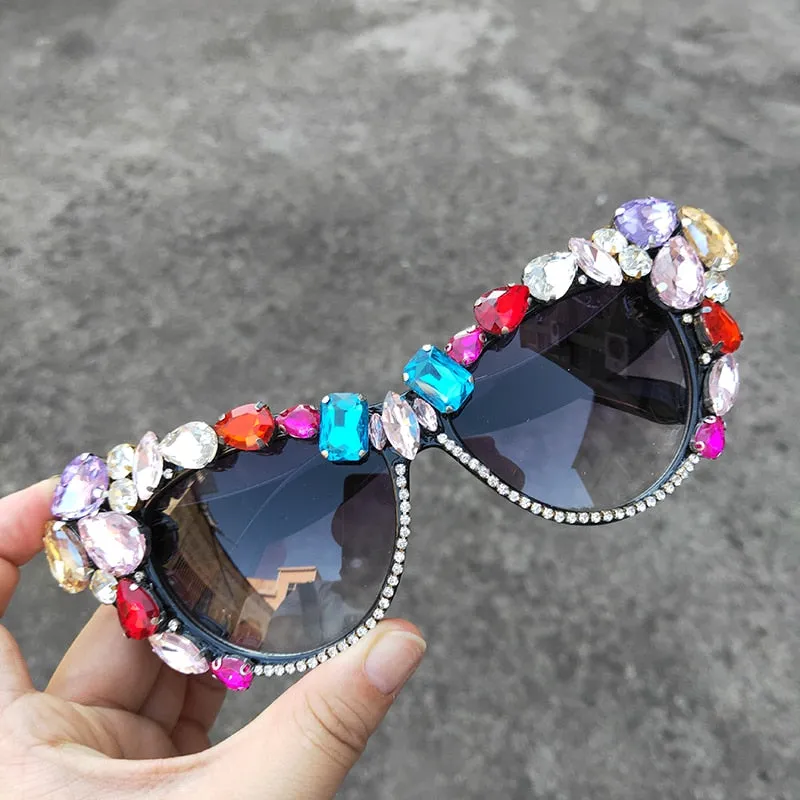 Women's Luxury Retro Glitter Crystal Shades Cat Eyes Sunglasses