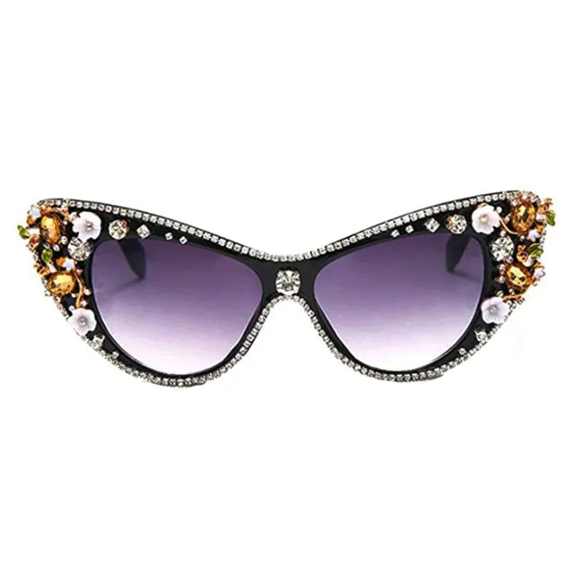 Women's Luxury Retro Glitter Crystal Shades Cat Eyes Sunglasses