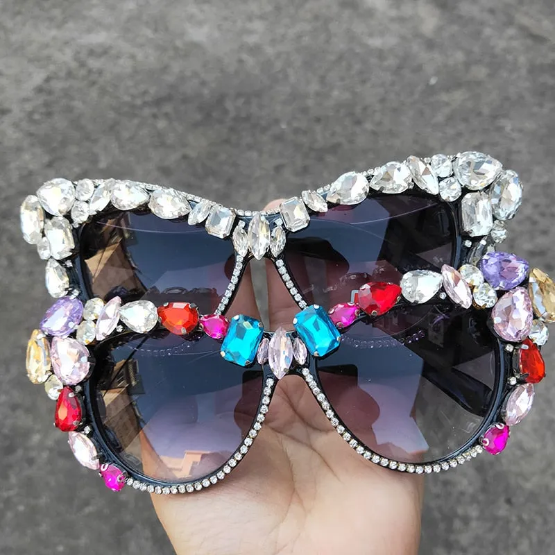 Women's Luxury Retro Glitter Crystal Shades Cat Eyes Sunglasses