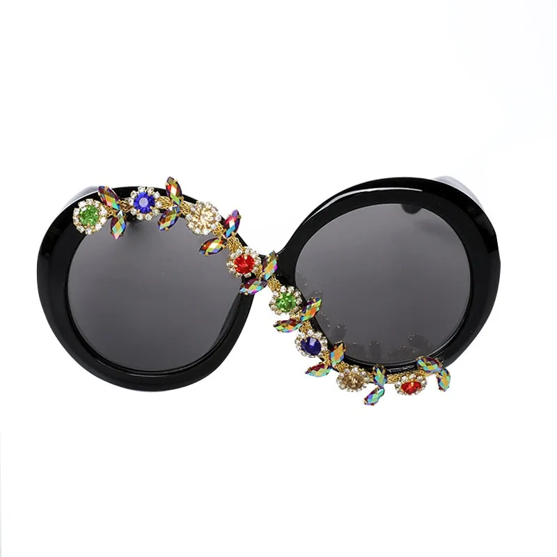 Women's Party Style Stone Luxury Designer Diamond Round Sunglasses