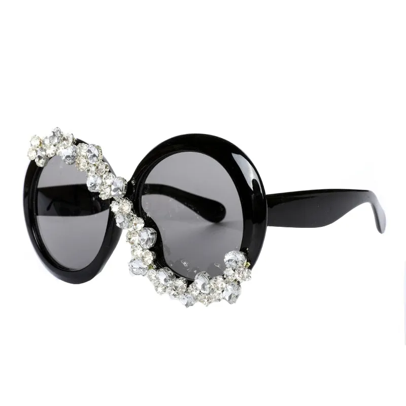 Women's Party Style Stone Luxury Designer Diamond Round Sunglasses