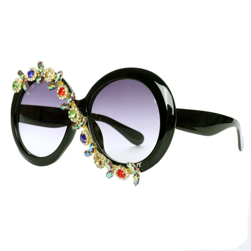 Women's Party Style Stone Luxury Designer Diamond Round Sunglasses