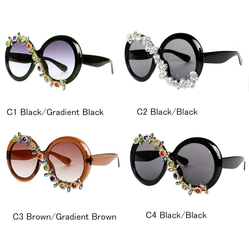 Women's Party Style Stone Luxury Designer Diamond Round Sunglasses